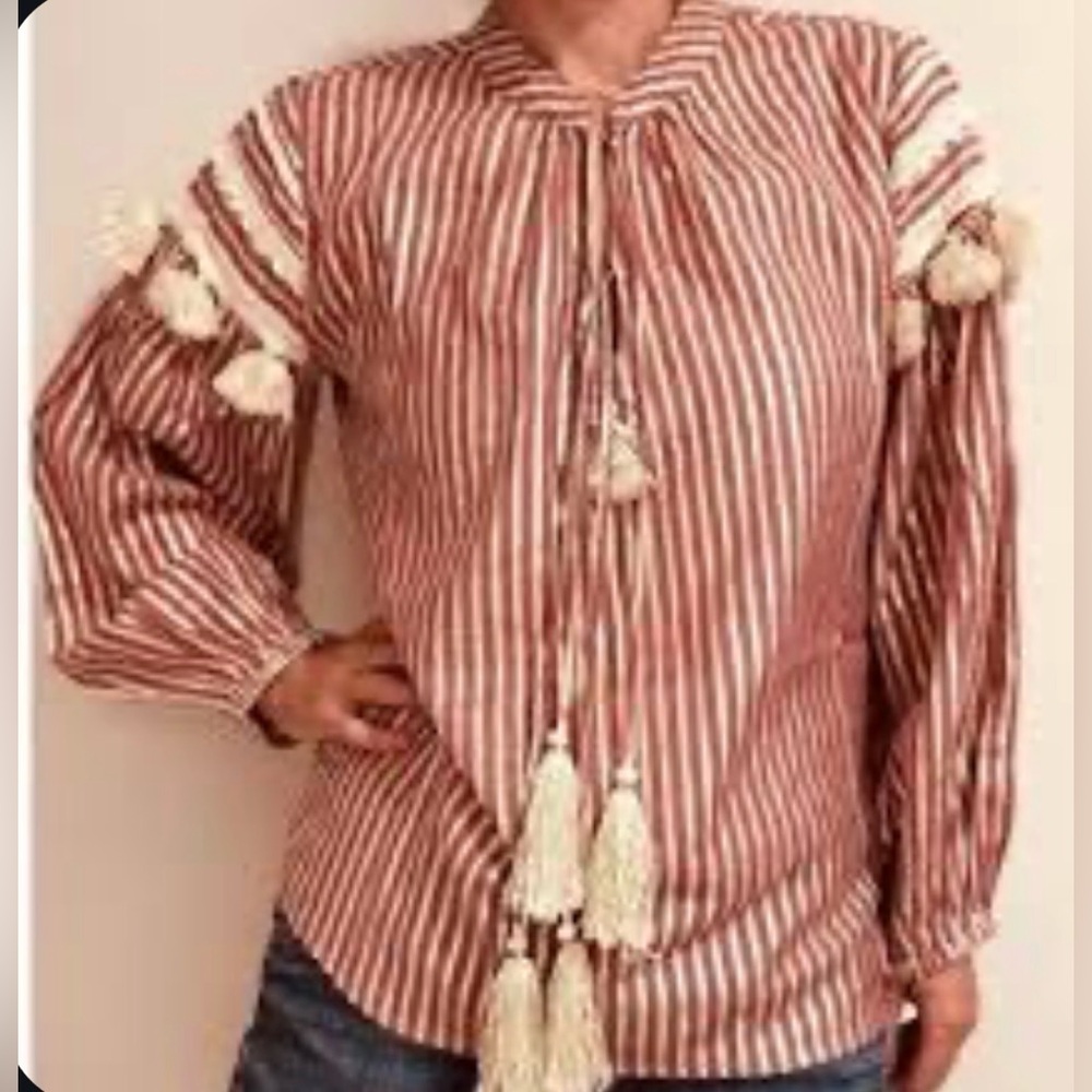 Miss June Paris Boho Striped Tassel Pheasant Top O/S